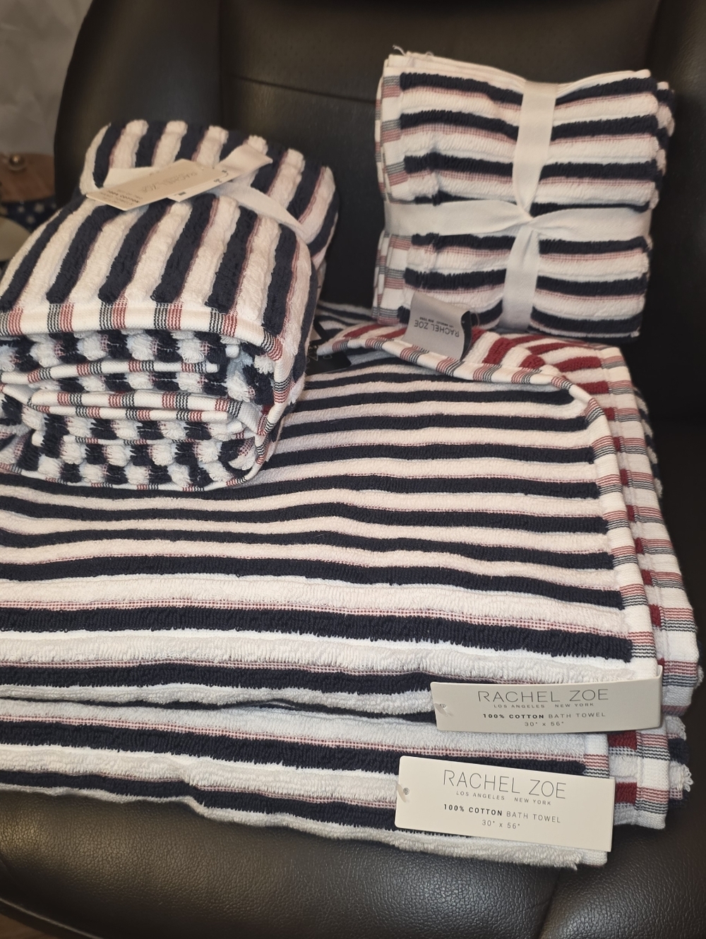 Rachel Zoe Navy, White & Red Striped Cotton Bath Towel